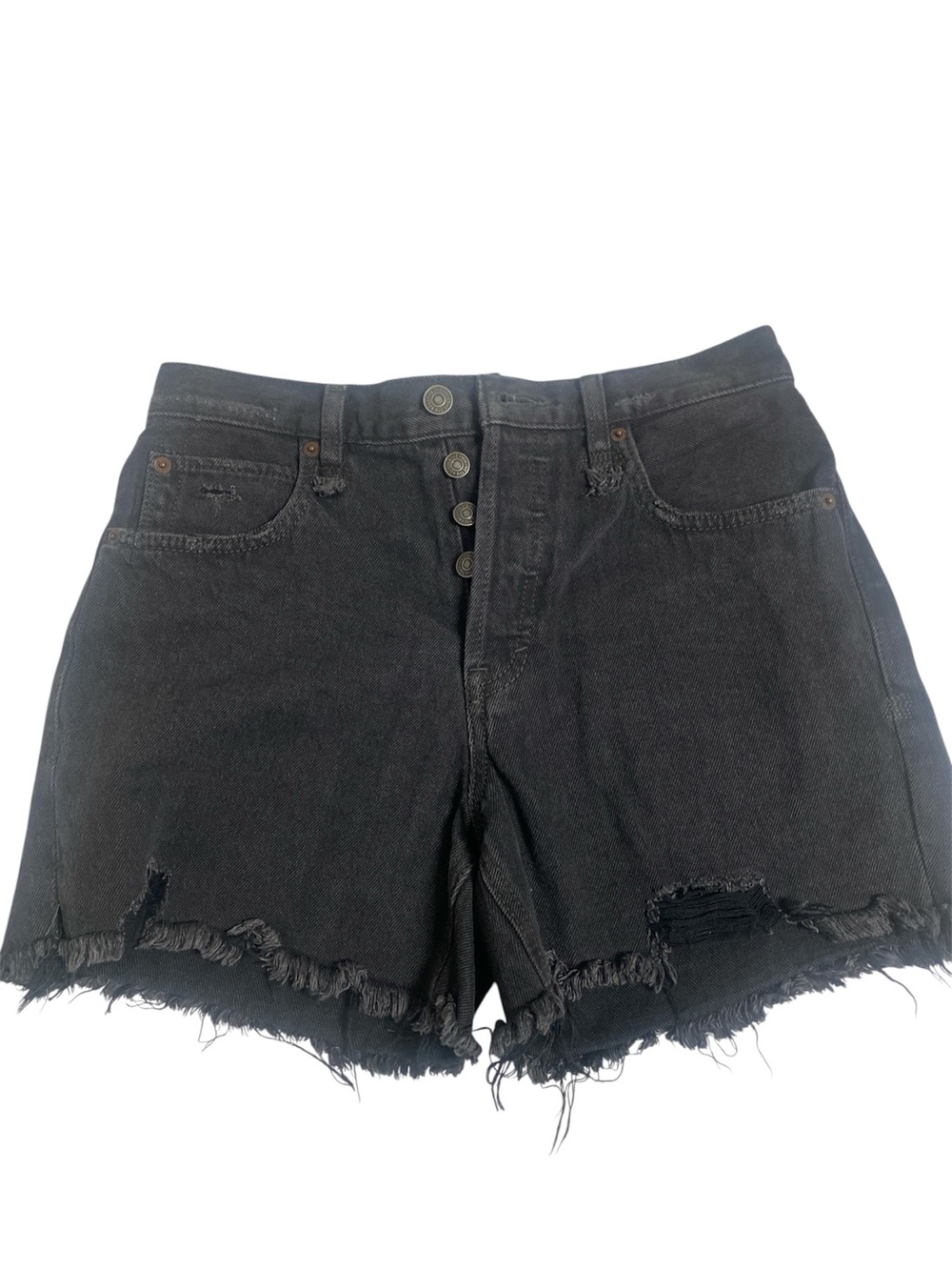 We The Free Black High-Rise Button-Fly Distressed Denim Shorts